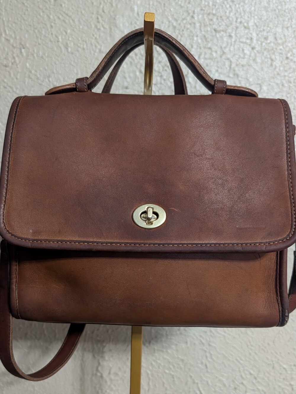 Vintage Coach Court Bag 9870 Mahogany Brown Leather Top Handle Crossbody
